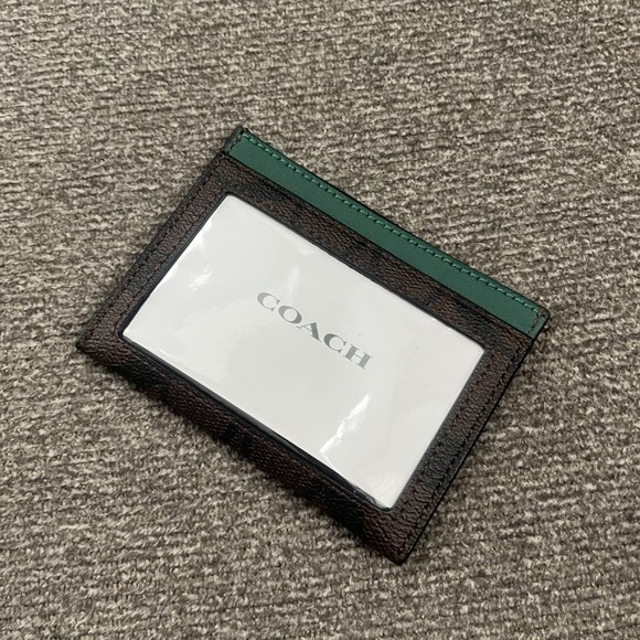 NWT COACH Slim Id Card Case In Signature Canvas - Im/Brown/Dark Pine - CH415 - Picture 2 of 3